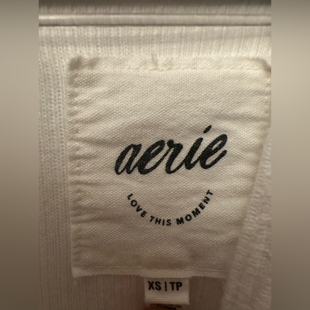 Aerie Waffle Knit Snap Henley Oversized Hoodie in White XS - Picture 4 of 6
